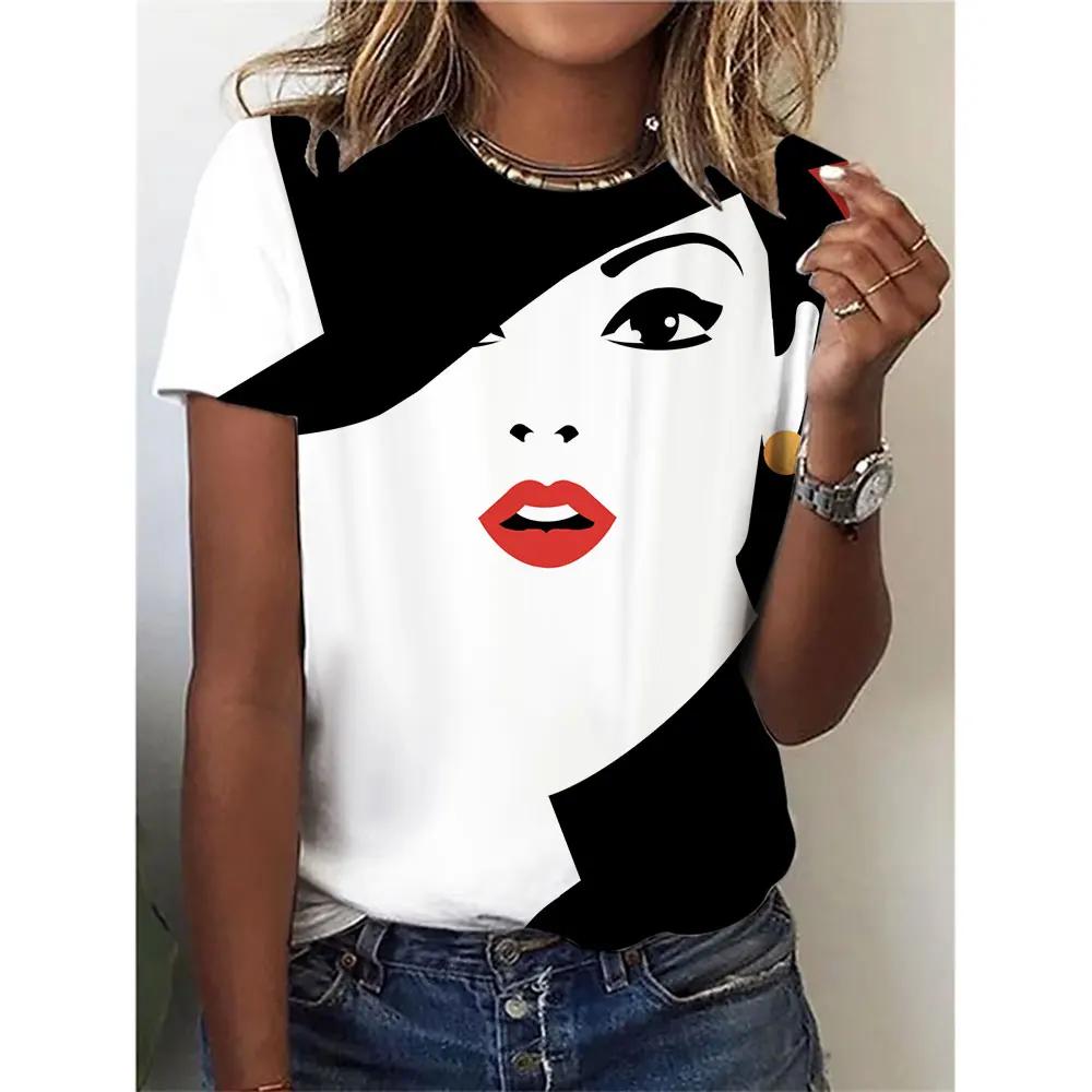 3D Printed Short-sleeved Fashionable Women's T-shirt, Round-neck Top, Casual Sporty Short-sleeved