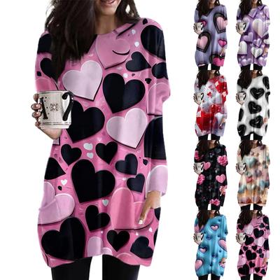 Damen Valentinstag Liebesherz Print Mode Lässig Langarm Rundhals Oberteil