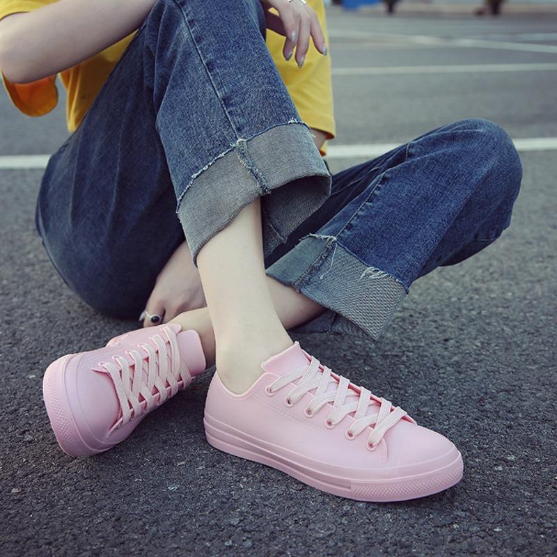 Snoepkleur Regenlaarzen Dames Veterschoenen Wit Waterdichte Regenlaarzen Lente en Zomer Dames Casual Schoenen Rubber Regenlaarzen