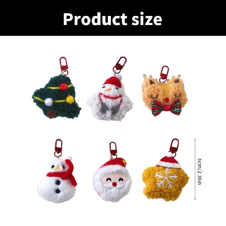 6pcs Adorable Plush Key Chain Soft Touch Christmas Themed Bag Pendants Fashionable Keychain Ornament for Women Girls