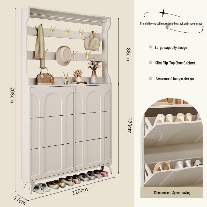 Ultra-Thin Flip-Top Shoe Cabinet & Coat Rack for Entryway Hallway Storage