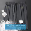 Men Summer Casual Shorts Elastic Drawstring Waist Zipper Pockets Shorts Ice Silk Quick Drying Thin Beach Shorts