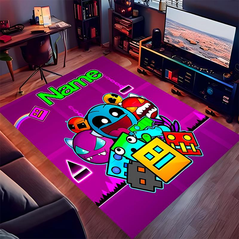 Tappeto Personalizzato Geometry Dash Area Tappeto - Morbido, Lavabile Antiscivolo Tappetino da Interno, Tappeto Decorativo per Soggiorno, Casa e Ufficio