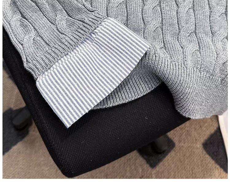 American Style Striped Cable Knit Polo Sweater - Men's Trendy Two-Piece Patchwork with Cleanfit Design