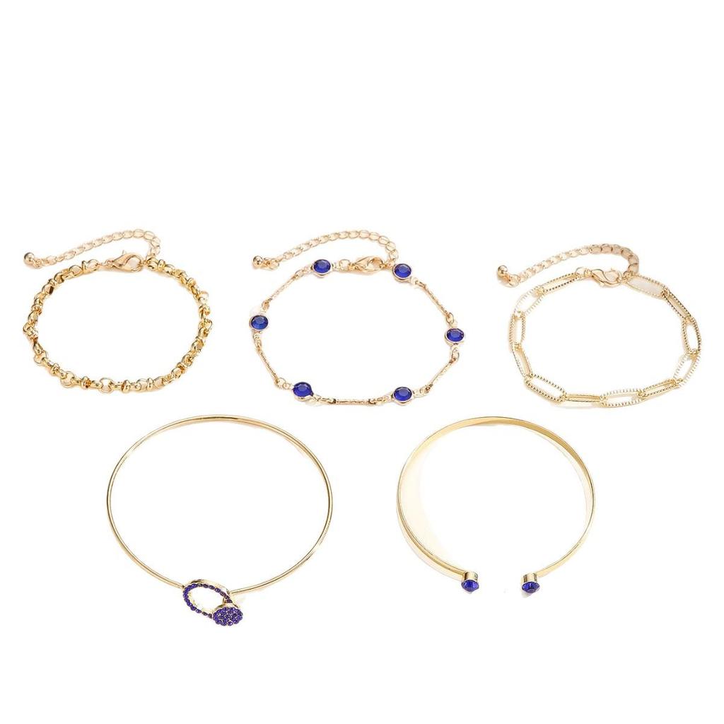 Vintage Blau Strass 5-teiliges geschichtetes Damen Armband Set