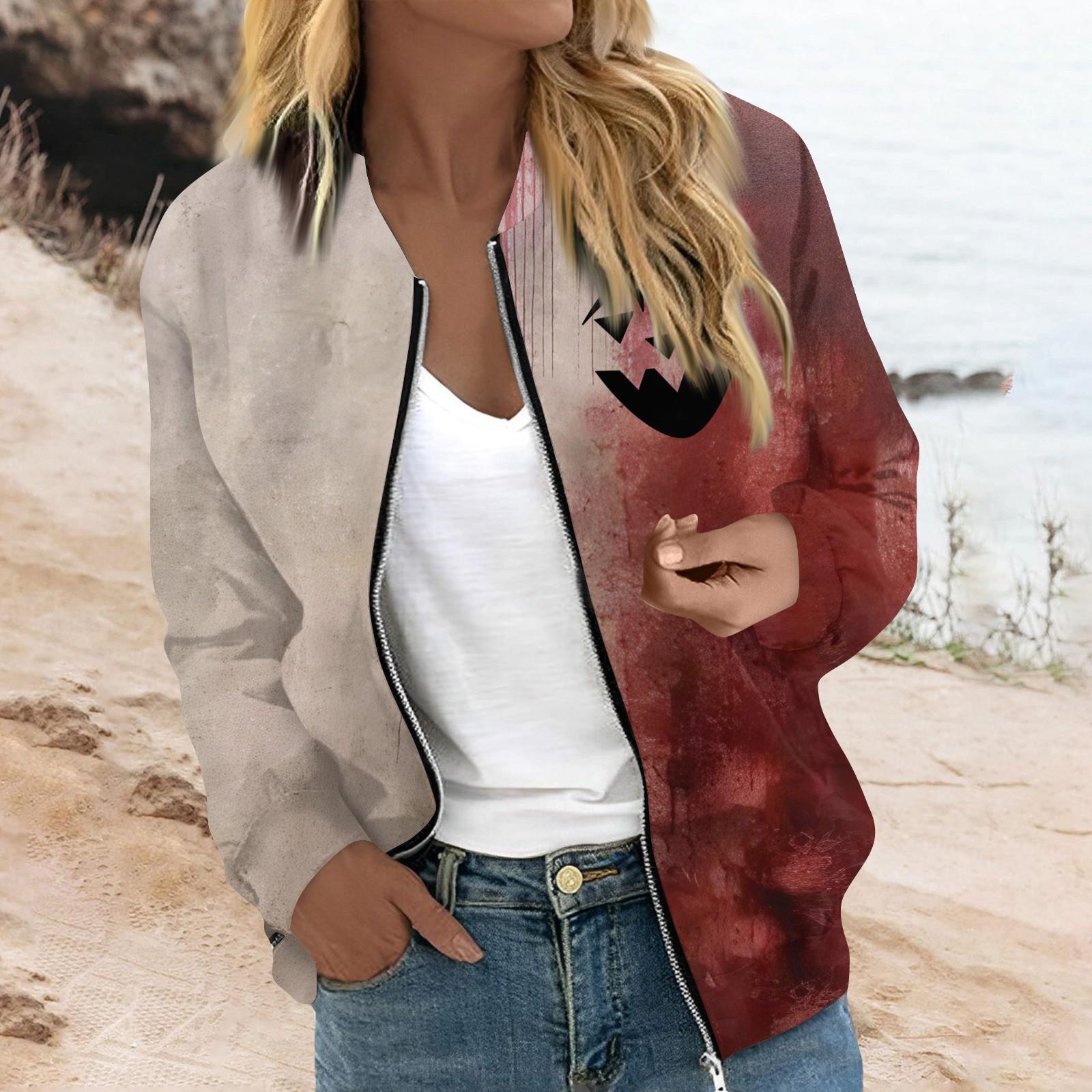 

Женская верхняя одежда с длинным рукавом и принтом, повседневные топы на молнии, кардиган, рубашка, тонкая куртка для женщин S