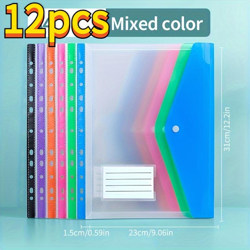 [Vibrant File Folders] 12-Pack A4 Expanding File Folders | Durable PP Plastic, Push-Button 11-Ring Binder Pockets, Vibrant Colors