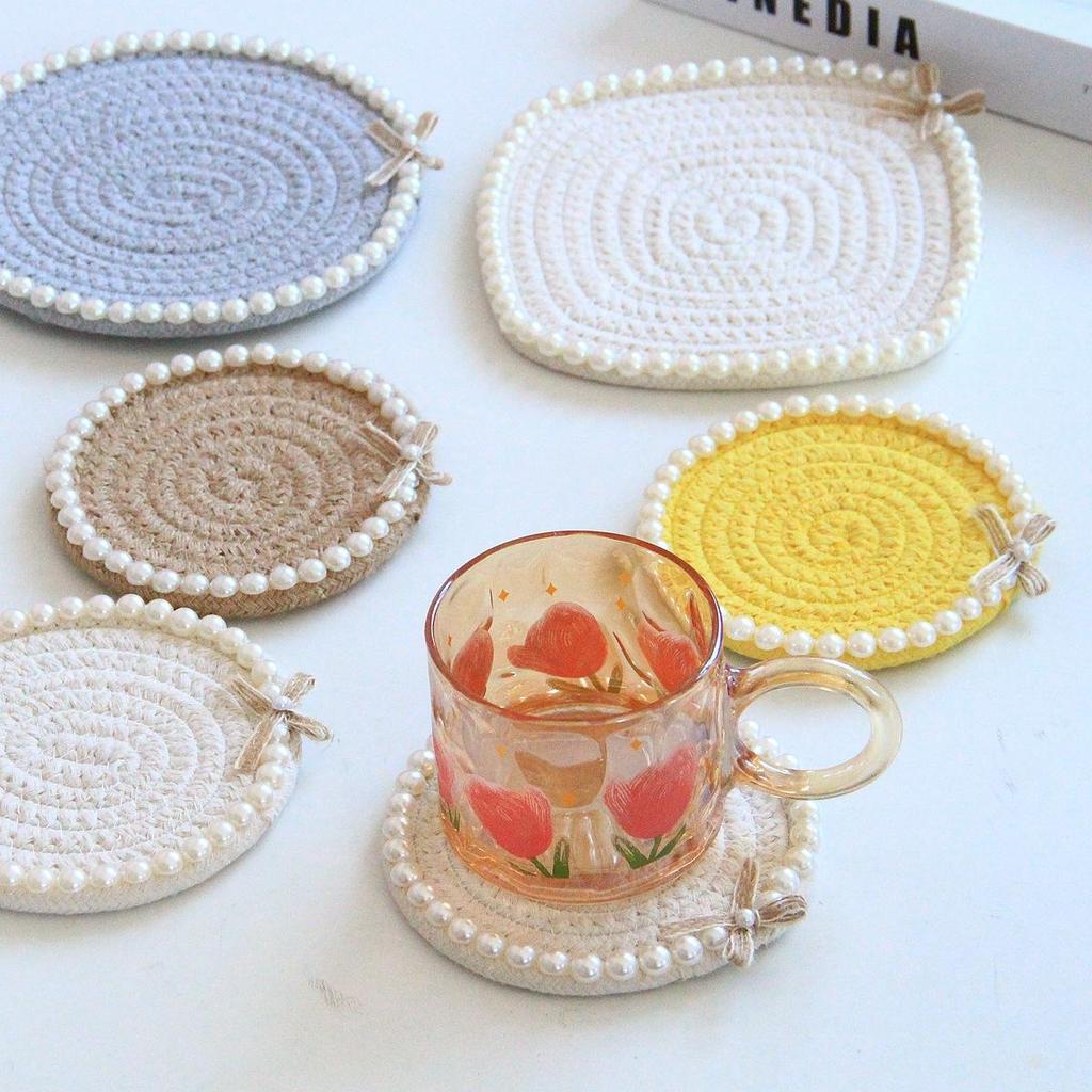 12cm*12cm Cotton Rope Heat Resistant Woven Coasters Handmade Multiple Colors Creative Coffee Cup Pad Chic Accessories