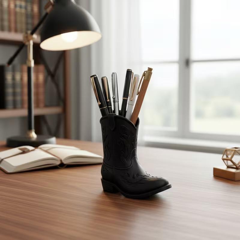 Winylowa Statuetka Buta Kowbojskiego w Stylu Western Wazon Drukowany 3D Dekoracja Domu Organizer na Biurko Ozdoby Wazon w Kształcie Buta Domowe Biurko
