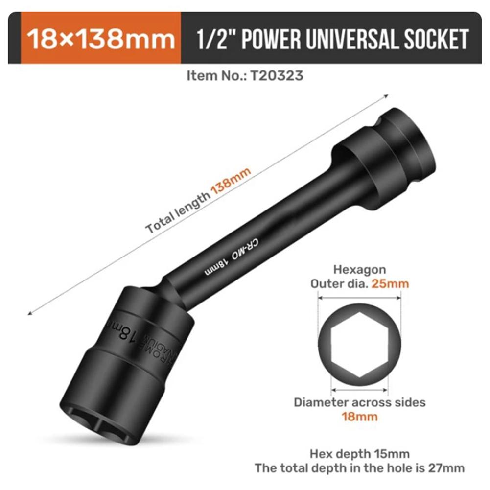Schlag-Dreh-Sechskant-Steckkopf-Adapter 1/2-Zoll Antrieb Kardangelenk Cr-Mo Stahl Schraubenschlüssel Konverter 12-19mm