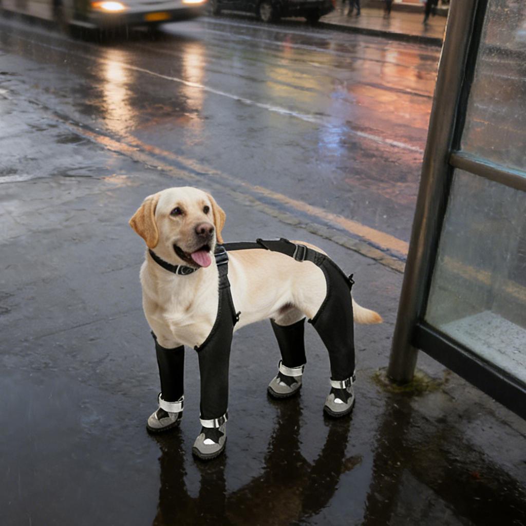 Botas para Cão com Tiras Ajustáveis, Botas de Chuva para Cão, Macacões Resistentes a Manchas com Sapatos Integrados, e Macacões e Protetores para Cão de Exterior.