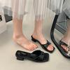 Fashion 2025 Summer New Women's Slippers Fashionable and Elegant Mid-high Heels Square Open Toe Slippers Simple Party Women's Shoes