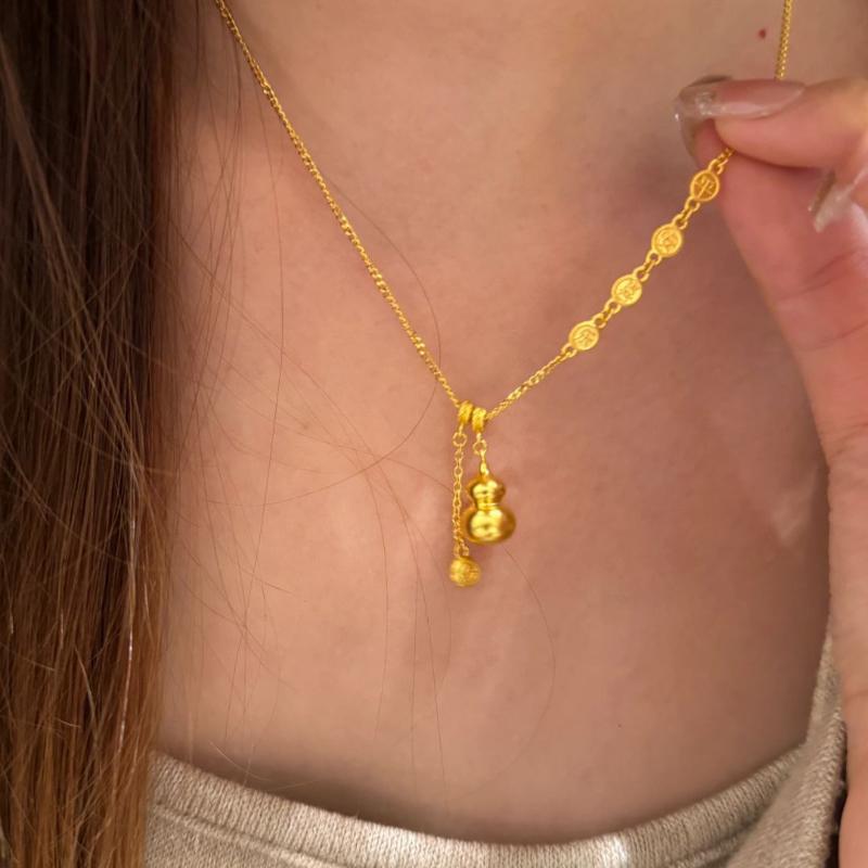 Retro and minimalist Chinese style stereoscopic glossy gourd necklace new in irregular tassel pendant party fine jewelry