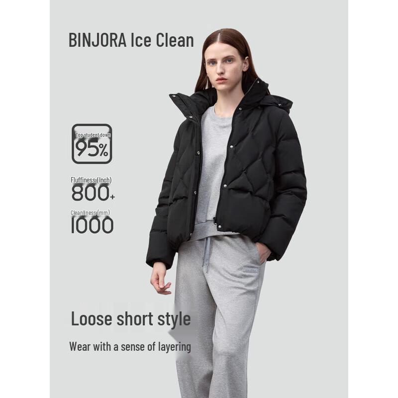 Bingjie Damen Kapuzenjacke Kurz 95% Weiße Entendaunenjacke J5400DB40