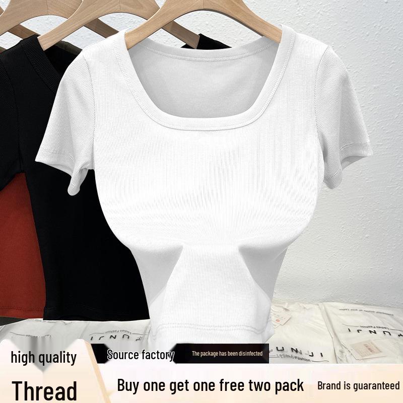Plus Size Threaded Cropped T-Shirt: Sexy, Slimming, Versatile Short Sleeve for Women's Fashion