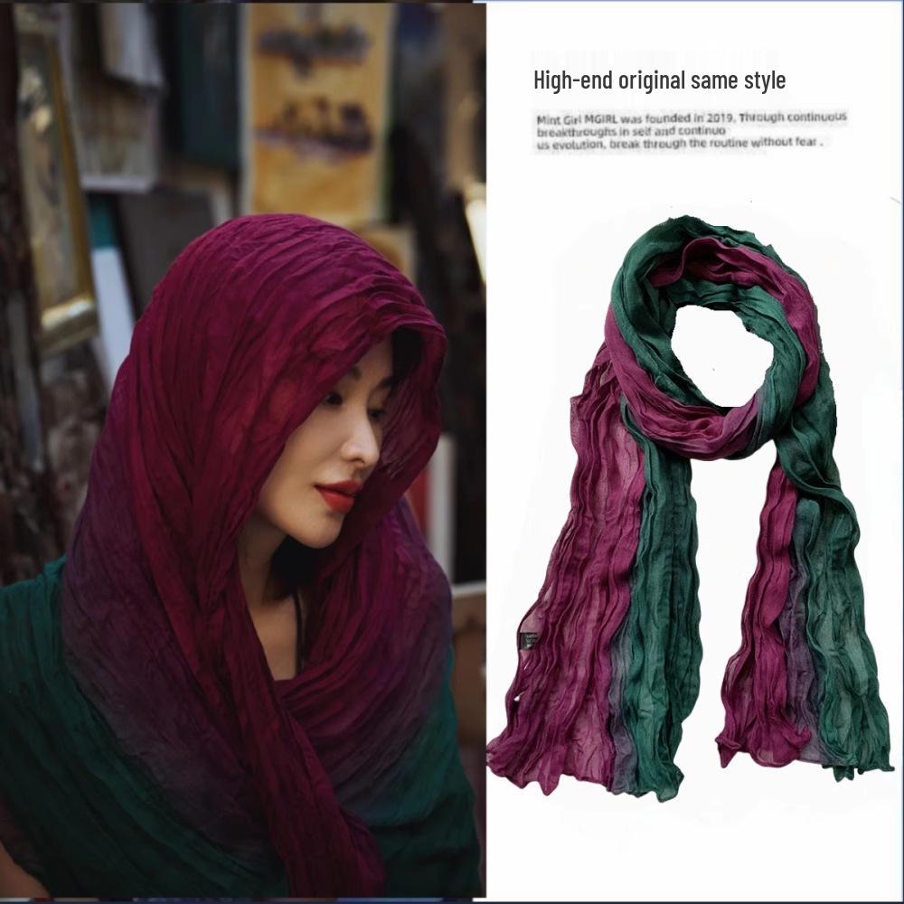 

Пустынный стиль Северо-Запад Ганьсу Путешествие Плиссированный платок и шаль для защиты от солнца для женщин