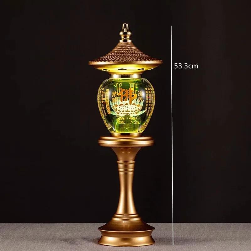 Home Decoration, Alloy Crystal Ball LED Seven Color Lotus Lamp, Buddha Offering Lamp, Meditation, Buddha Tools and Supplies
