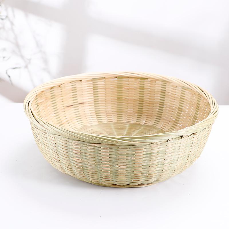 Large Bamboo Rattan High-Foot Steamed Bun & Snack Basket - Finely Woven, Multi-Purpose Household Kitchen Fruit & Vegetable Wash Basket, Round Design
