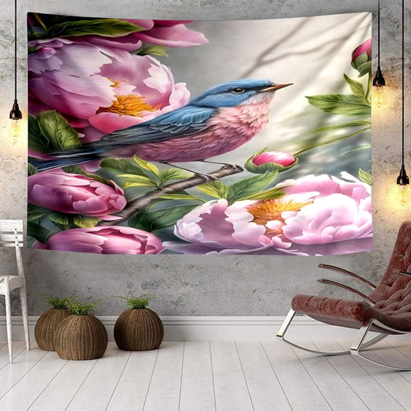 Blue Birds In Blossoms Tapestry Room Decoration Wall Hanging for Living Room Bedroom, Dormitory, Birthday and Christmas Gifts