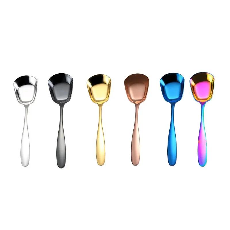 1PC Stainless Steel Rice Spoon S M L Square Spoon Ladle Gold Dessert Ice Cream Table Spoon for Kids Restaurant Kitchen Tableware