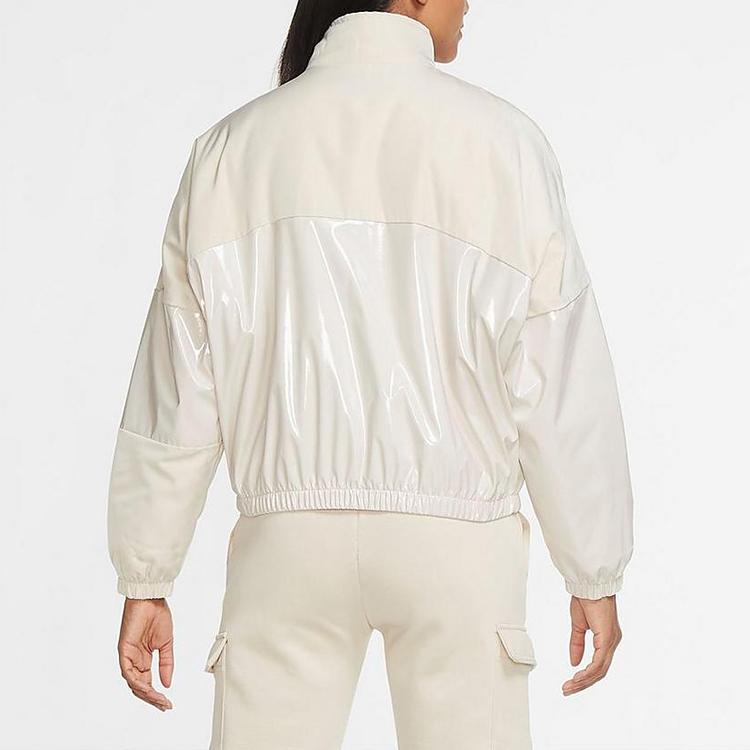 Nike Retro Sports Stand Collar Shiny Spliced Jacket Women Jacket Bright-White CZ1870-140