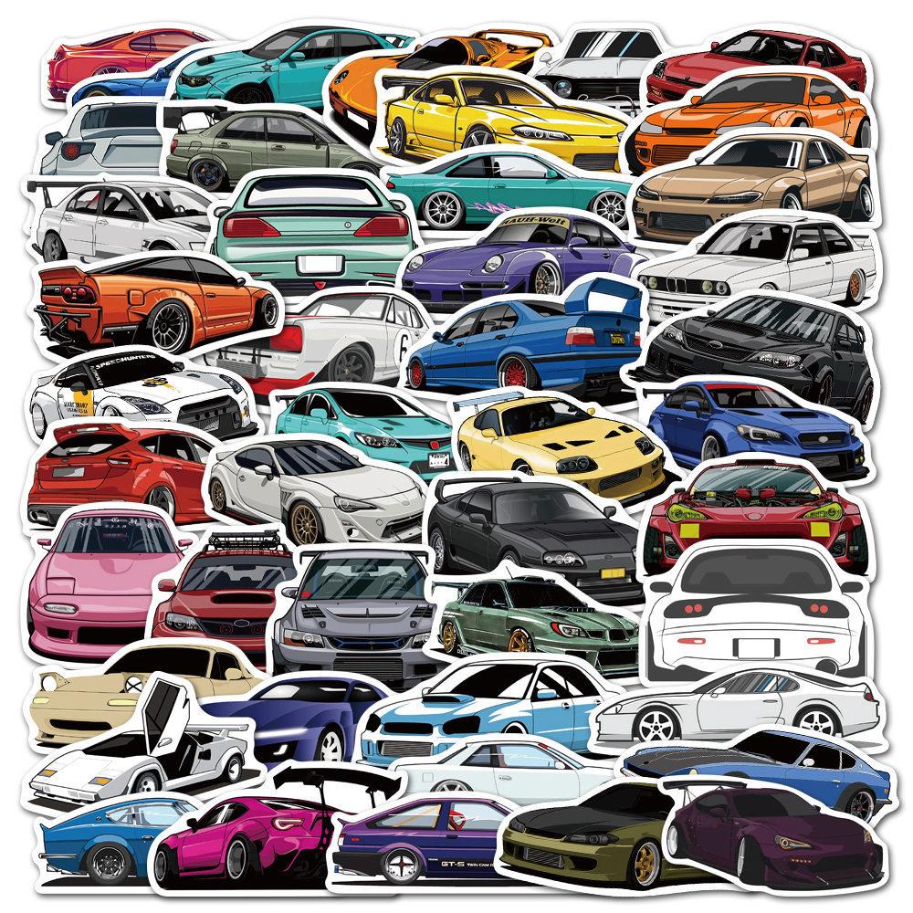 50PCS Cartoon JDM Racing Car Favorites Graffiti Stickers DIY Travel Luggage Guitar Waterproof Decals