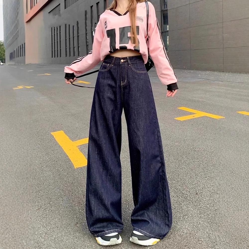 Women's High Waist Retro Wide-Leg Jeans In Dark Blue - Spring/Autumn 2025