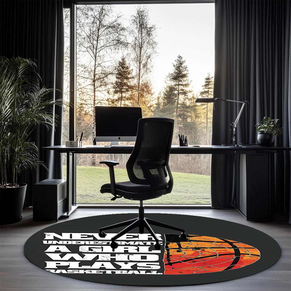 Basketball Printed Round Rug Carpet Chair Rug Area Rug Entryway Doormats,for Office Chair Living Room Bedroom Kitchen Room.