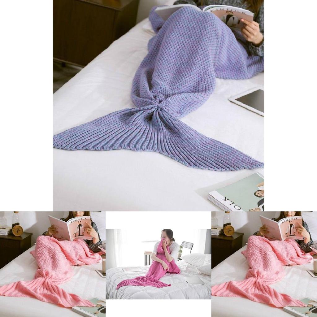 Soft And Stylish Mermaid Tail Blanket Plush Knitted Acrylic Throw For Spring And Autumn