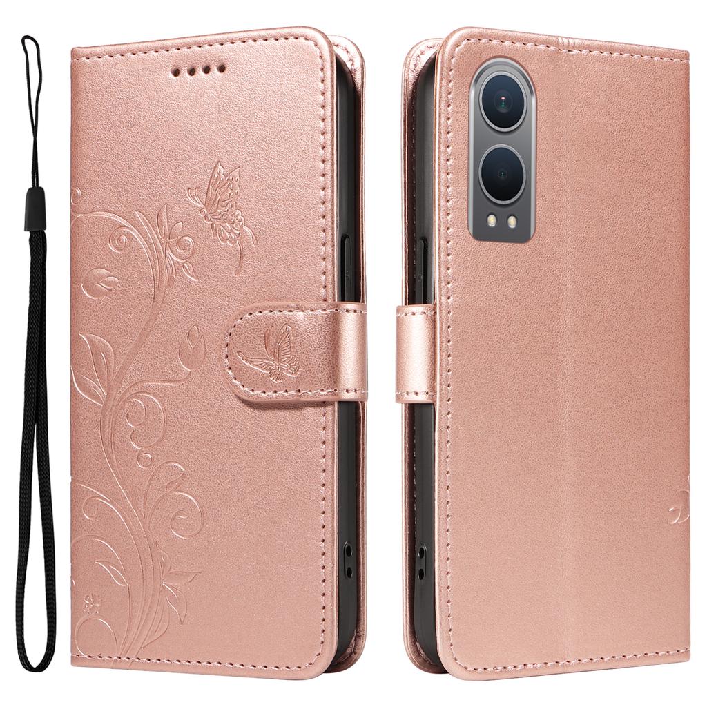 For OnePlus Nord CE4 Lite 5G/Oppo K12x 5G (China) PU Leather Cases Flower Pattern Wallet Stand Phone Cover with Strap