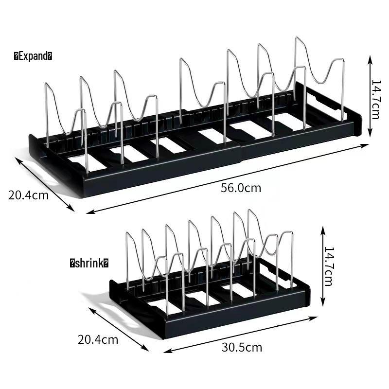 Adjustable Retractable Pot Storage Rack for Kitchen Cabinets and Sinks чёрный