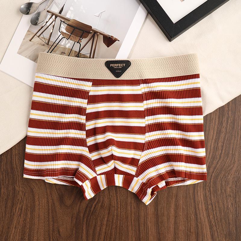 Men's Striped Trendy Cotton Mid-Waist Boxer Briefs - Breathable & Comfortable