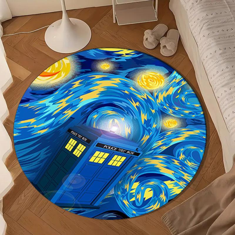 Tardis In Starry Night Round Rug for Livingroom,Bedroom, Palyroom, Chair Rug, Area Rug, Circle Carpet, Large Size Fan Christmas Gift