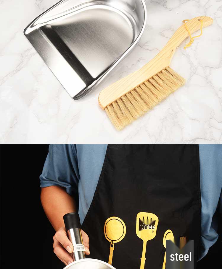 Compact Handheld Stainless Steel Dustpan - Durable, Portable, Short Handle for Household Cleaning