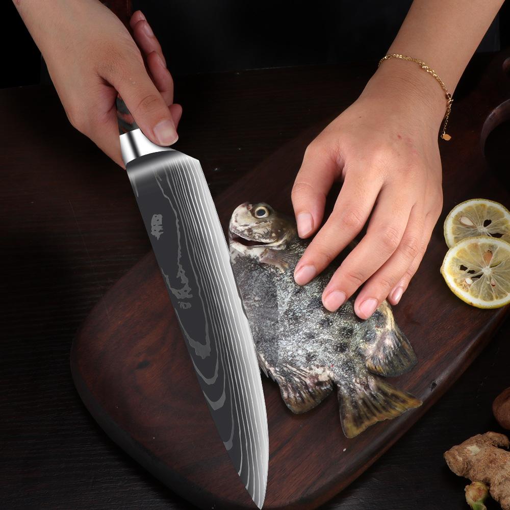 7 Pcs/Set Damascus Laser Pattern 4Cr Stainless Steel Kitchen Knife Set Kitchen Stuff Chopping Knife Fruit Boning Cutter