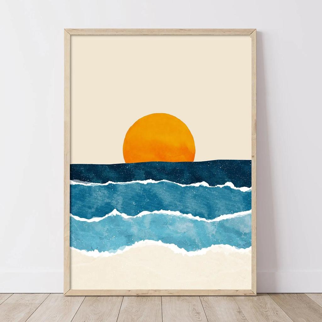 1pc Aesthetic Coastal Canvas Wall Art Seaside Beach Birds Fish House Decor Modern Ocean Waves Minimalist Print Vintage Poster