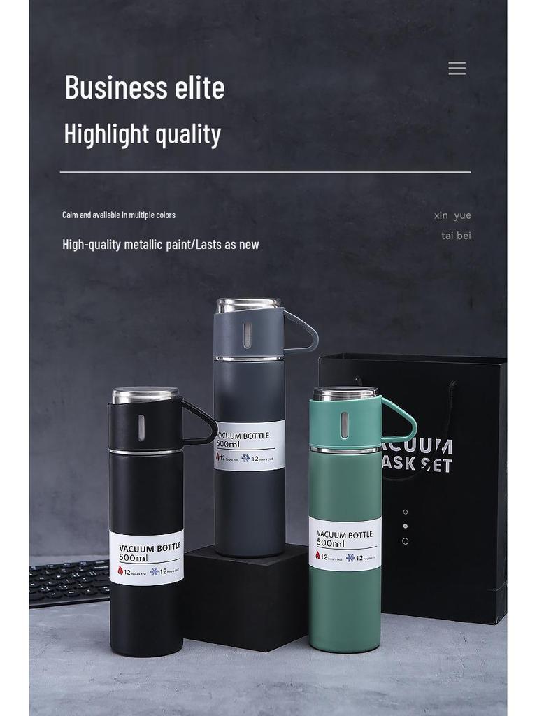 304 Stainless Steel Insulated Travel Cup Set with Three Lids - Perfect Business Gift for Men and Women
