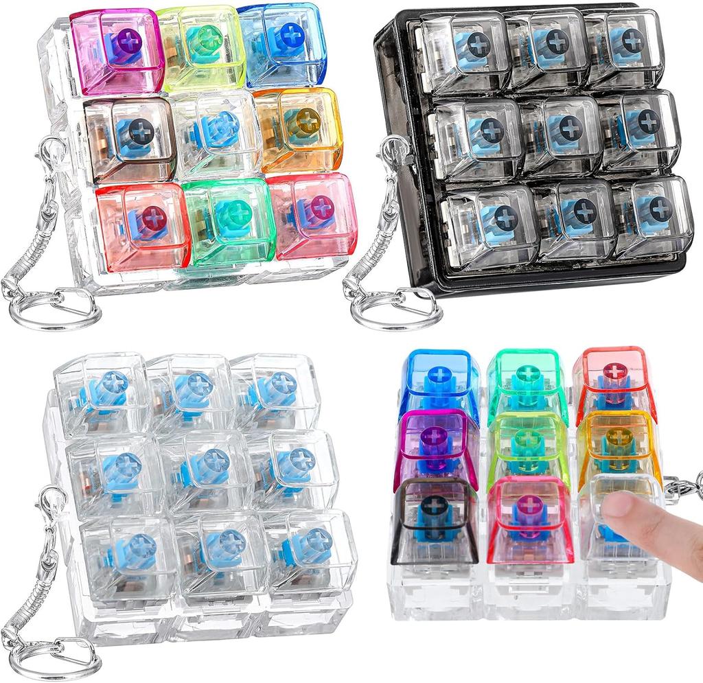 4/9 Keys LED Light Up Keychain Keyboard Clickable Button Fidget Stress Anxiety Relief tool Portable Office Decor Birthday Gift