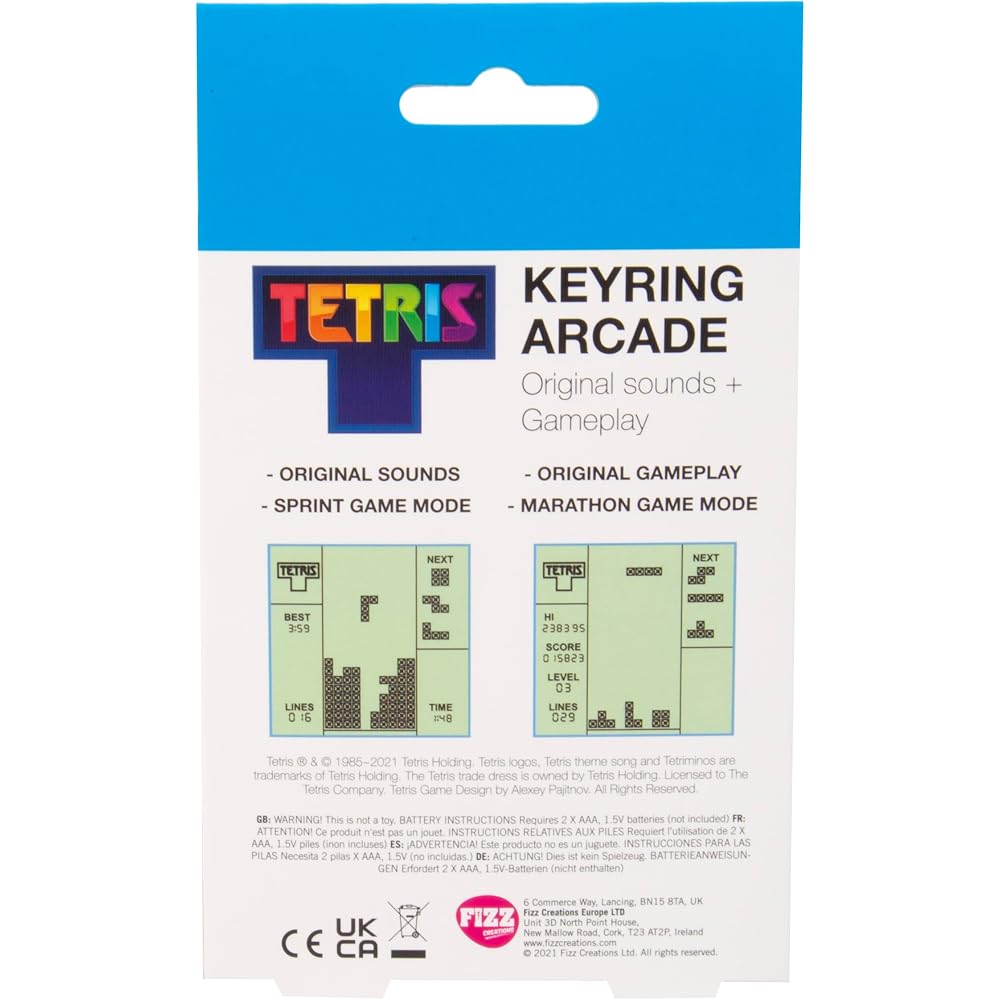 Tetris Key Ring Handheld Arcade Game - Retro mini portable handheld Tetris game with 15 levels of...