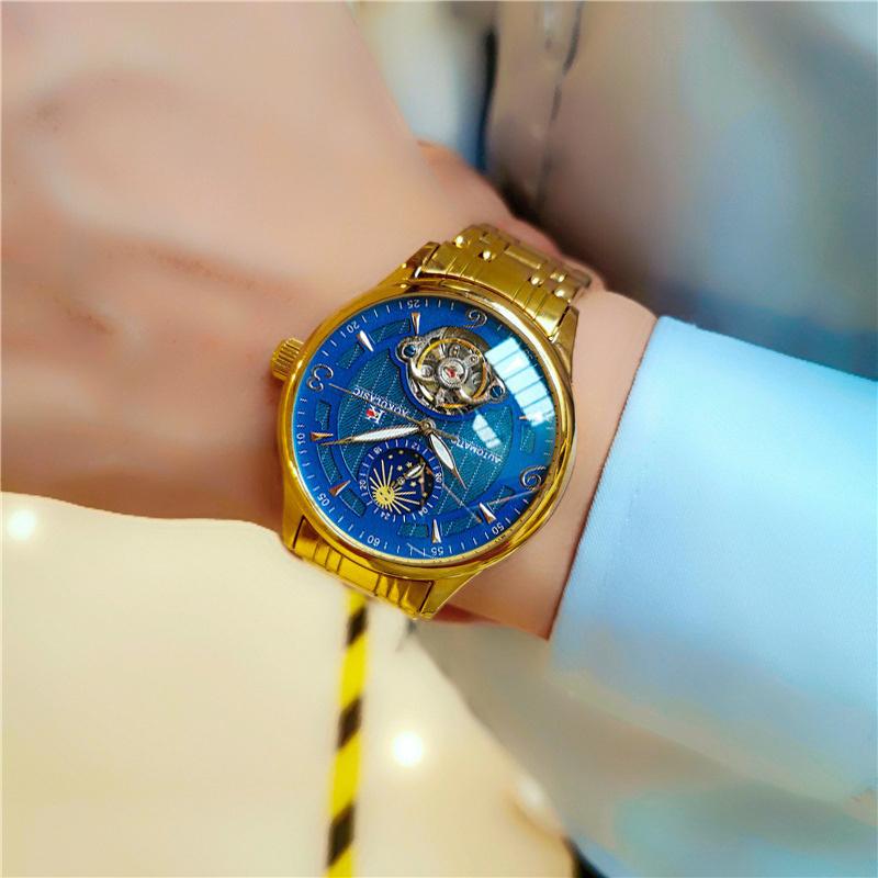 AOKULASIC Men Wristwatch Automatic Mechanical Military Sport Tourbillon Male Clock Top Luxury Stainless Steel Watch Gift 525