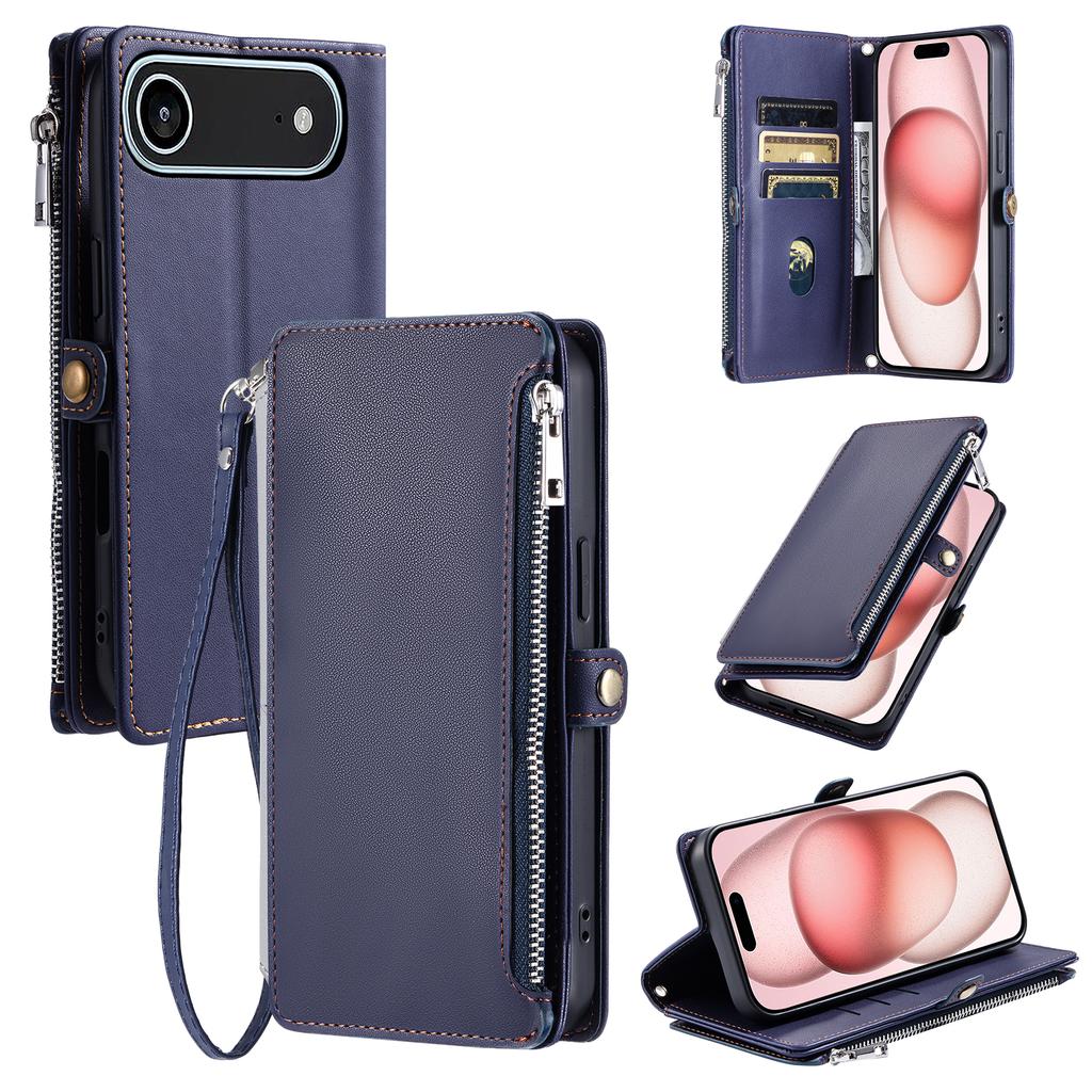 For iPhone 17 Air Case TPU+PU Leather Wallet Phone Cover with Wrist Strap