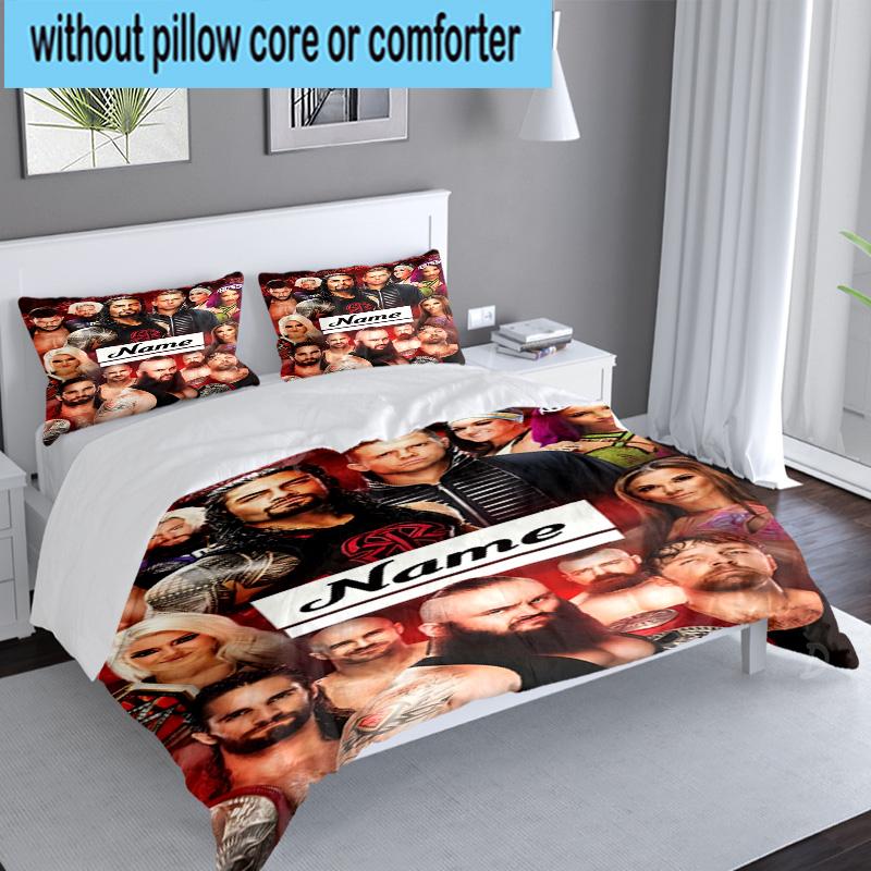 Custom Name 3PCS Wrestling Superstars Collage Bedding Set, Including 1pc Duvet Cover And 2pcs Pillowcases, Suitable for Dorms and Bedrooms Gift