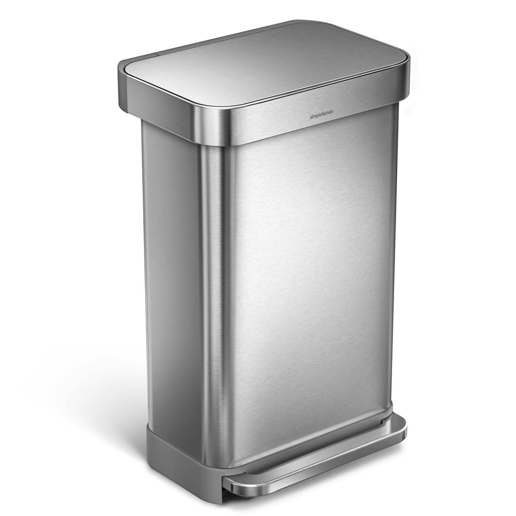 Simplehuman Trash Can 45L Rectangular Step Can Pedal Type with Lid Soft Close Stainless Steel Dust Box 45L Simplehuman