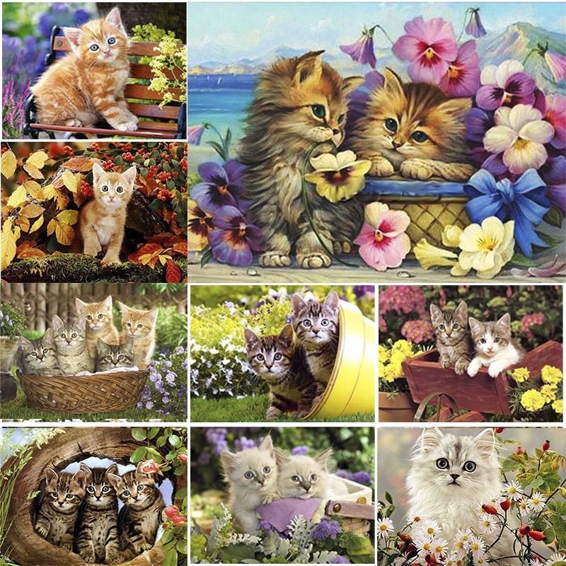 

DIY 5D Бриллиант Живопись ошеломленного кота Бриллиантовая мозаика Крестиком Наборы для домашнего украшения Полный круглый бриллиант Вышивка