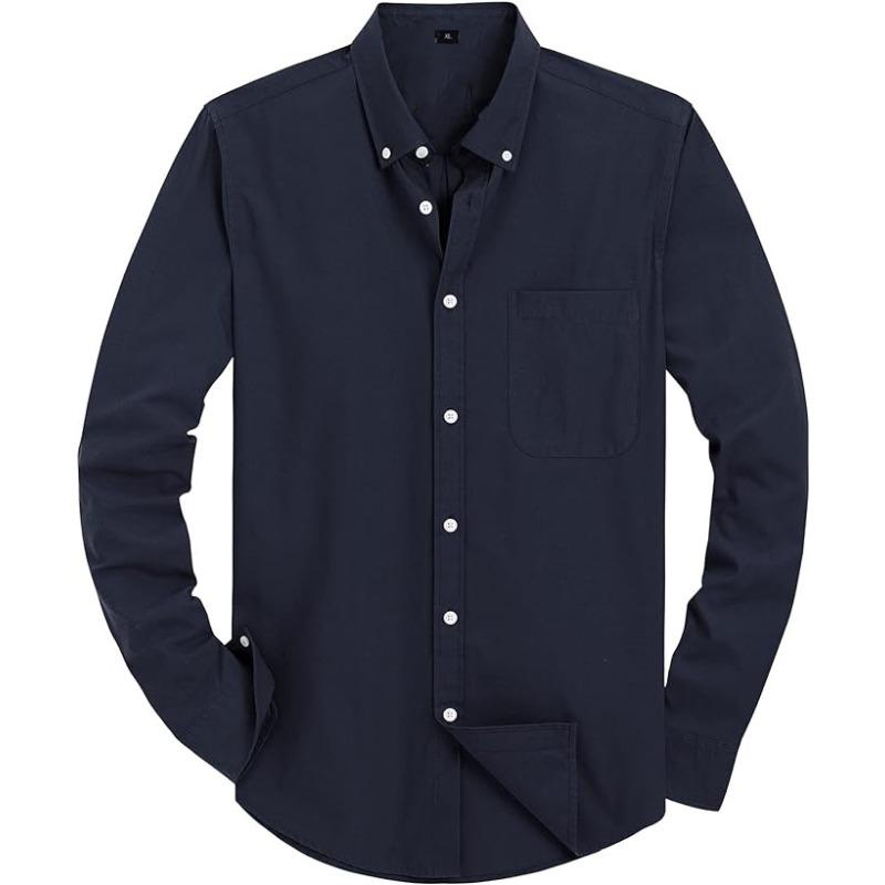 Herren Uni Oxford Langarm Button-Down-Hemd mit Brusttasche, EU-Größe Lässiges Business-Hemd für Amazon Cross-Border