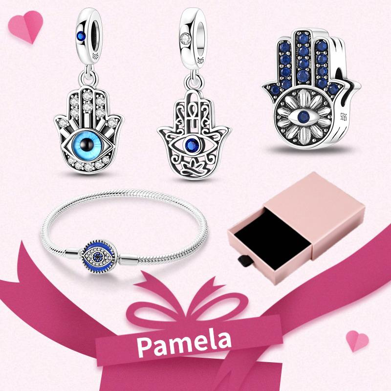 Pink Heart Charm Set 925 Original Silver Charms Bracelet With Gift Box For Women Wedding Anniversary Jewelry Gift 4pcs/lot