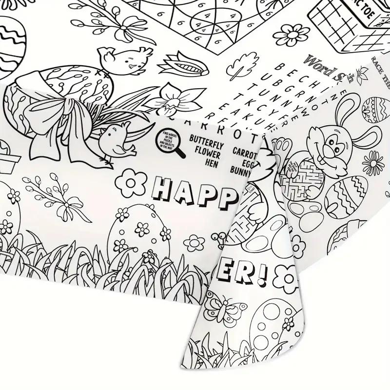 Bunny Easter Childrens Doodle Tablecloth Disposable DIY Paper Table Cover Eco Friendly Party Table Protector Kids Craft Activity