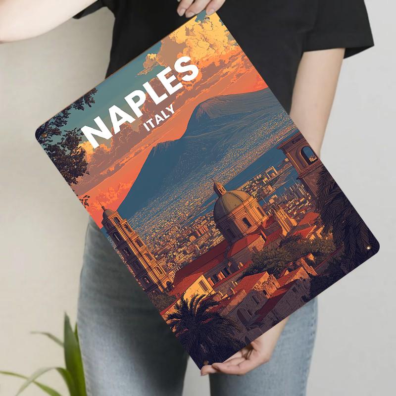 

Naples Italy Cityscape Metal Wall Art Vintage Volcano Seaview Home Decorative Painting 20x30cm（7.8x11.8inch）