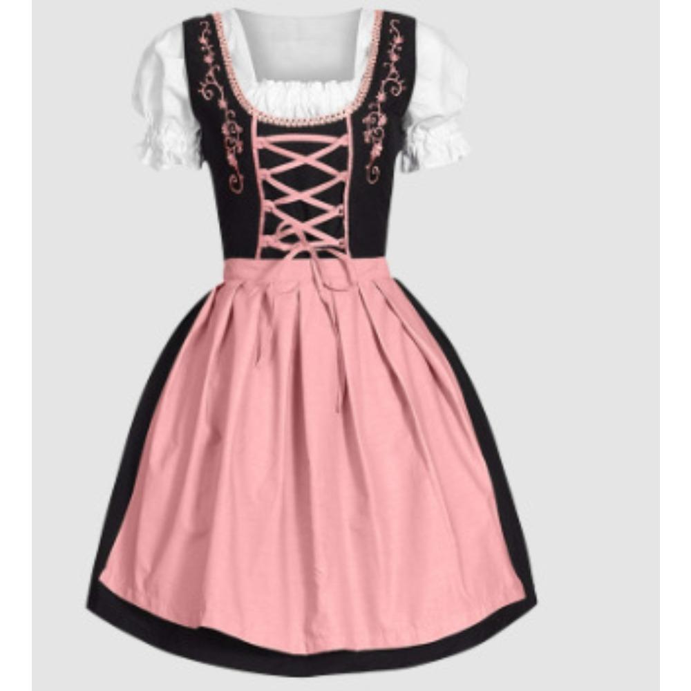 Women's Square Neck Short Sleeve Mini Dress Slim Fit Oktoberfest Dirndl Beer Festival Costume Dress