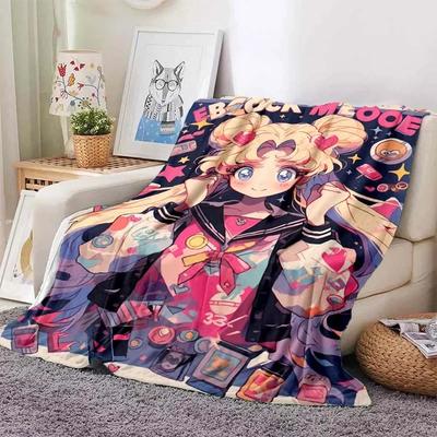 Anime Kawaii Sailor Moon Hogar Dibujos Animados Manta Estampada Manta de Picnic Franela Cálida Suave y Cómoda Hogar Viaje Regalo de Cumpleaños